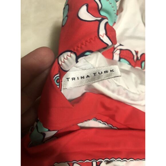 Trina Turk $158 Garden Bloom Plunge One Piece Swimsuit Red Gold Hardware Size L - Picture 7 of 9